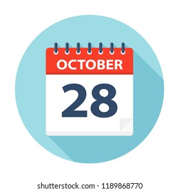 October 28 - Calendar Icon - Vector Illustration