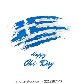 October 28, greece ohi day, vector template. Greek flag painted with brush strokes on light background. Greece national oxi holiday october 28th. Happy ohi day greeting card