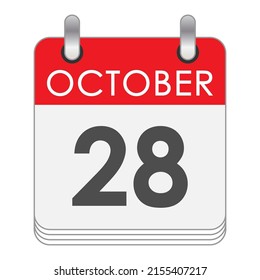 October 28. A leaf of the flip calendar with the date of October 28. Flat style.