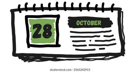 October 28th: Calendar Design, Date, Month, Day, Number, Illustration, Sketch, Doodle, Hand-drawn