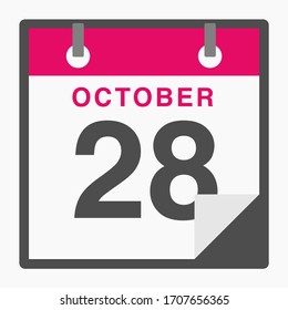 October 28th Flat icon calendar isolated on white background. Vector illustration
