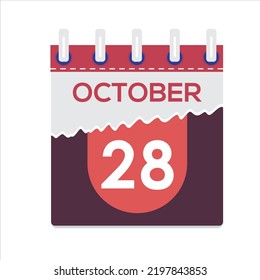 October 28th. Vector flat daily calendar icon. Date and time, day, month. Holiday. Season. White Background