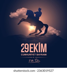 October 29 1923: Translation: 29 October Turkey Republic Day, happy holiday illustration (Turkish: 29 Ekim Cumhuriyet Bayrami Kutlu Olsun) Vector.