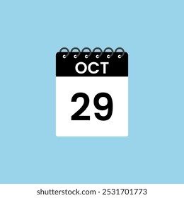 Recordatorio del calendario del 29 de octubre. 29 de octubre Fecha Mes Calendario icono de diseño Plantilla.