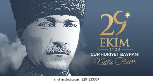 October 29, Turkish national holiday celebration vector illustration. 29 Ekim Cumhuriyet Bayrami Kutlu Olsun. English: Happy October 29, Republic Day. Greeting card template.