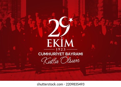 29. Oktober, türkischer Nationalfeiertag, Vektorgrafik. 29 Ekim Cumhuriyet Bayrami Kutlu Olsun. Englisch: Alles Gute zum 29. Oktober, Tag der Republik. Grußkartenvorlage.