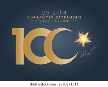 29 de octubre, festividad nacional turca ilustración vectorial. 29 Ekim Cumhuriyet Bayramimiz Kutlu Olsun. Inglés: Feliz 29 de octubre, Día de Nuestra República. 100 Aniversario de la República de Turquía.