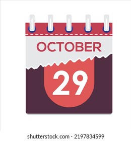 October 29. Vector flat daily calendar icon. Date and time, day, month. Holiday. Season. White Background