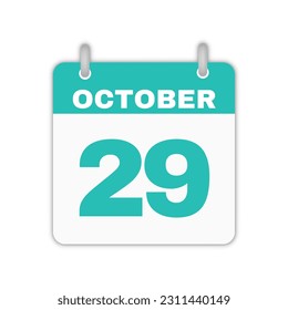 October 29th calendar leaf. October 29 calendar icon calendar page vector illustration