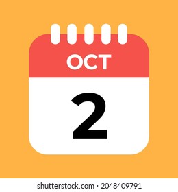 October 2st. Day two. Red Calendar Template with Orange Background.