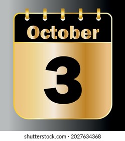 October 3 - Calendar Icon - Gold Vector Illustration