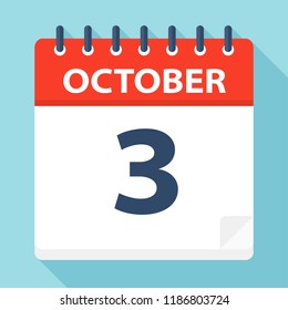 October 3 - Calendar Icon - Vector Illustration