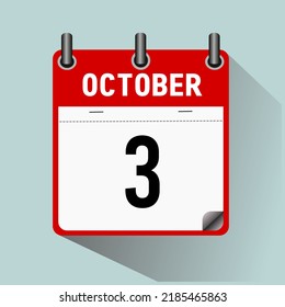 October 3, calendar icon vector illustration, isoleted on light blue background.