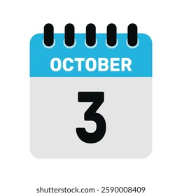 october 3 calendar icon Vector page month design