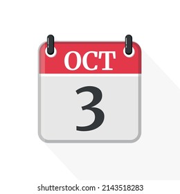 October 3 Calendar Icon. Calendar Icon with white background. Flat style. Date, day and month