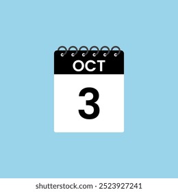 Recordatorio del calendario del 3 de octubre. 3 de octubre Fecha Mes Calendario icono de diseño Plantilla.