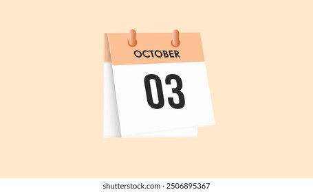 October 3 - calendar and Time planner. Daily Calendar Icon reminder. Vector Illustration.