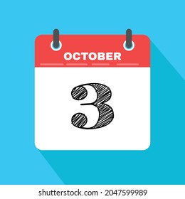 October 3 - Daily Calendar Icon in flat design style