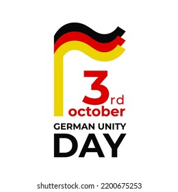 October 3, german unity day. Vector template with wavy german flag in simple concise style, icon. National holiday of germany on october 3rd. Unity day greeting card