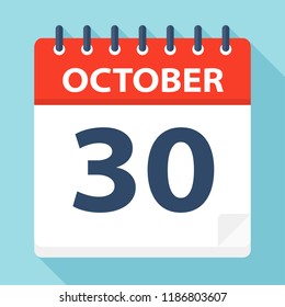 October 30 - Calendar Icon - Vector Illustration