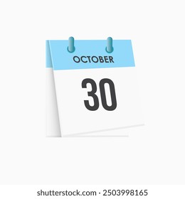 October 30 - calendar and Time planner. Daily Calendar Icon reminder. Vector Illustration.
