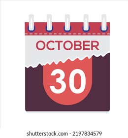 October 30. Vector flat daily calendar icon. Date and time, day, month. Holiday. Season. White Background