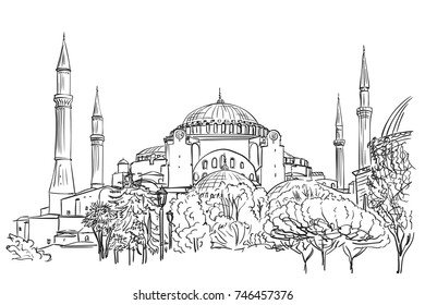 October 31 2017 Sketch Hagia Sophia Stock Vector (Royalty Free) 746457364