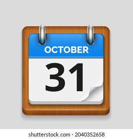 October 31 blue daily realistic calendar with wooden frame icon date vector image