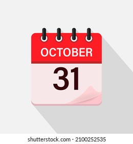 October 31, Calendar icon with shadow. Day, month. Flat vector illustration.