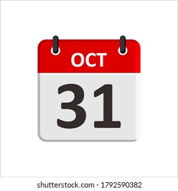 October 31 Calendar Icon. Calendar Icon with white background. Flat style. Date, day and month