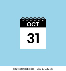 October 31 calendar reminder. 31th October Date Month calendar icon design template.