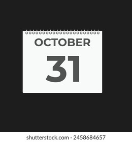 Recordatorio del 31 de octubre. Icono de calendario diario del 31 de octubre Plantilla. Calendario 31 Octubre icon Plantilla de diseño. Ilustración vectorial
