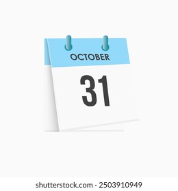 October 31 - calendar and Time planner. Daily Calendar Icon reminder. Vector Illustration.