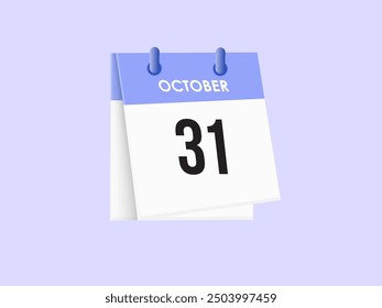 October 31 - calendar and Time planner. Daily Calendar Icon reminder. Vector Illustration.