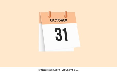 October 31 - calendar and Time planner. Daily Calendar Icon reminder. Vector Illustration.