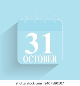 October 31 Daily Calendar Icon Date And Time Day Month Holiday Flat Designed Vector Illustration