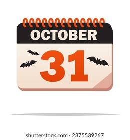 October 31 halloween calendar vector isolated illustration