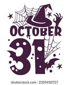 October 31 Halloween Typography with Scary Halloween Elements
