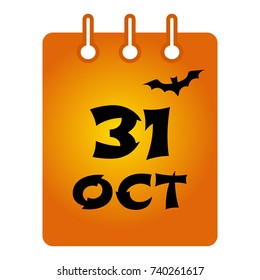 October 31 st calendar colored icon. Halloween. Black inscription on orange background. Vector illustration