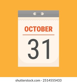 October 31 tear-off calendar. Simple calendar illustration isolated on orange background. Flat style