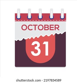 October 31. Vector flat daily calendar icon. Date and time, day, month. Holiday. Season. White Background