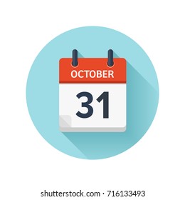 October 31. Vector flat daily calendar icon. Date and time, day, month 2018. Holiday. Season.