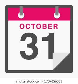 October 31st Flat icon calendar isolated on white background. Vector illustration
