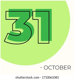 October  31st Modern calendar isolated on white background. Vector illustration. Green colors 