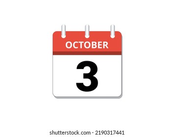 October, 3rd calendar icon vector, concept of schedule, business and tasks