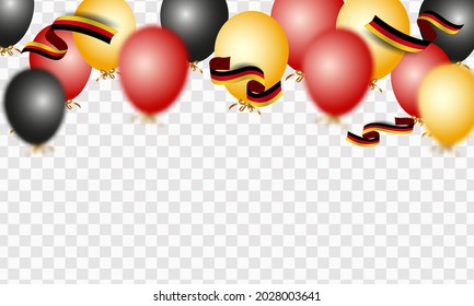 3 de octubre. Bandera para el Día de la Unidad Alemana de Alemania. Bolas, banderas de fuegos artificiales. Vector realista