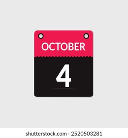 Octubre 4 Calendario Fecha, Mes icono Vector ilustrador