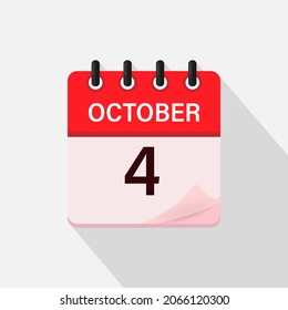 October 4, Calendar icon with shadow. Day, month. Flat vector illustration.
