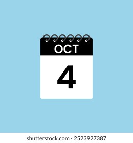 Recordatorio del calendario del 4 de octubre. 4 de octubre Fecha Mes calendario icono de diseño de Plantilla.