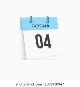 October 4 - calendar and Time planner. Daily Calendar Icon reminder. Vector Illustration.